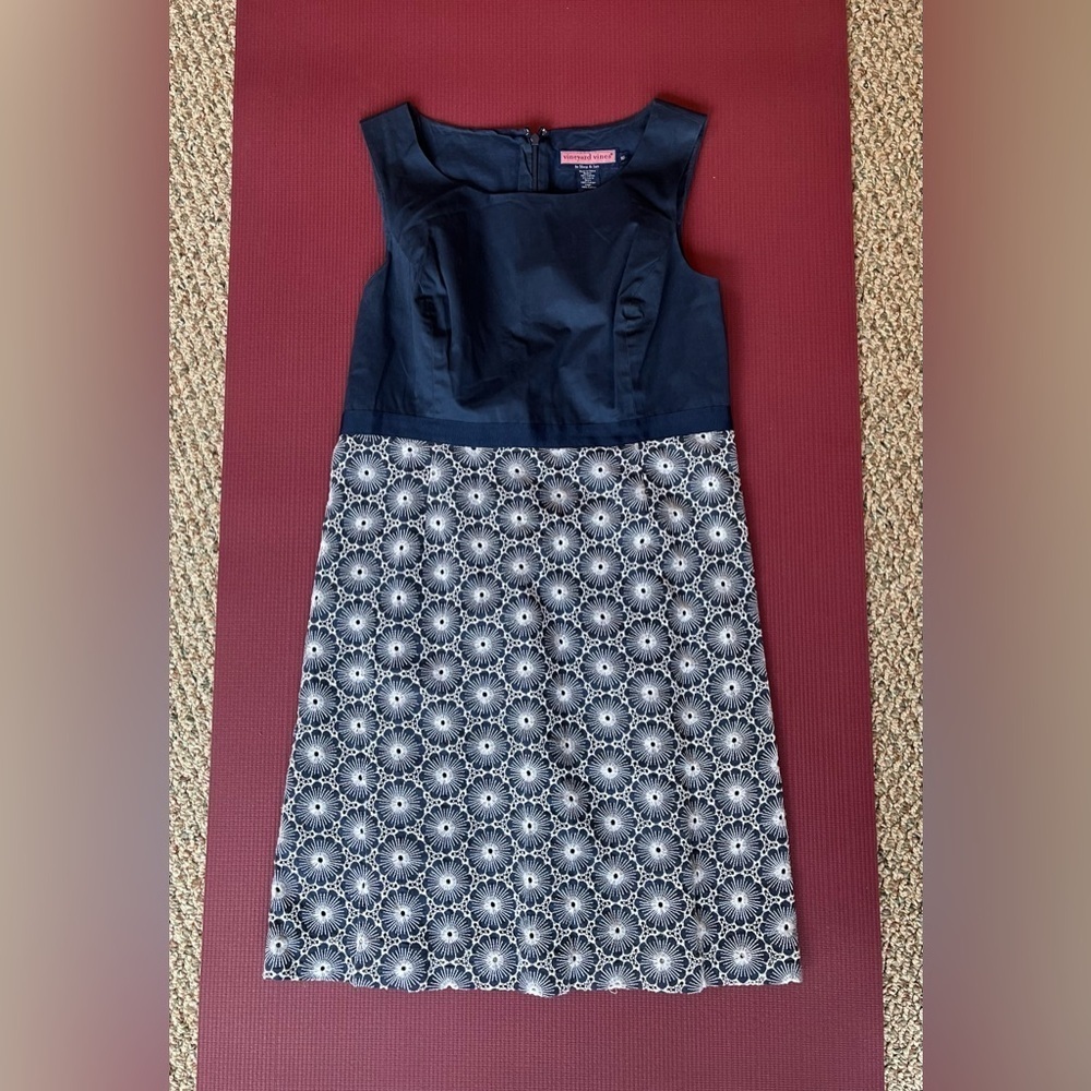 Vineyard Vines Womens Embroidered Sleeveless Dress Size 10 Lined Blue White Navy